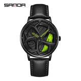Sanda Men’s Leather Quartz Watch – Hollow Rotatable Dial, Waterproof Casual Timepiece