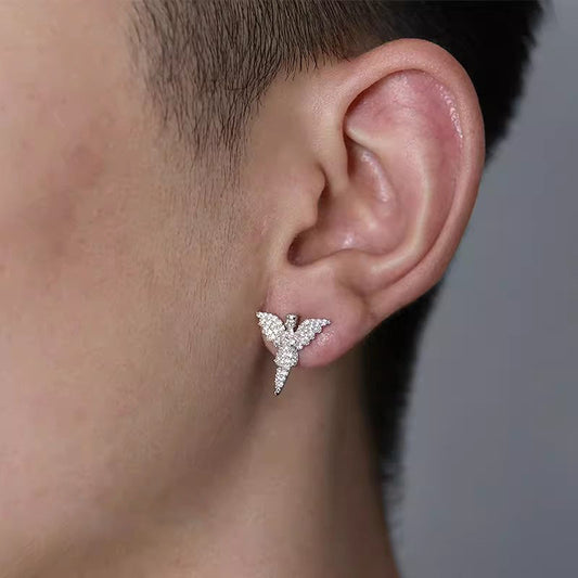 Men's Angel Wing Diamond Earrings, Hip-Hop Style
