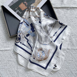 Quecy Women’s Satin Square Scarf – Marine Vintage Print, Stylish Neck Accessory