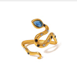 Gold Snake Zircon Ring for Women – French Titanium Steel Open Adjustable Jewelry