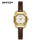 Sanda Women’s Leather Strap Quartz Watch – Octagonal Dial, Waterproof Analog Watch