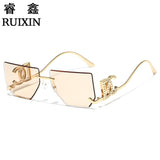 Trendy Frameless Sunglasses for Women – Stylish Geometric Temples & UV Protection