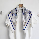 Quecy Women’s Satin Square Scarf – Marine Vintage Print, Stylish Neck Accessory