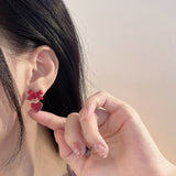 S925 silver needle red bow stud earrings 2024 new trendy lovely earrings ins style South Korea design earrings