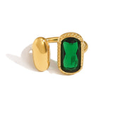 Gold Oval Zircon Ring for Women – Retro Geometric Stainless Steel Adjustable Jewelry