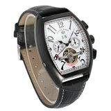 FORSINING Men's Retro Tourbillon Watch – Mechanical Barrel Dial, Leather Strap