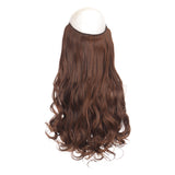 Invisible Light Brown Wavy Hair Extensions for Women – One-Piece Fish Line Wig with Natural Curls