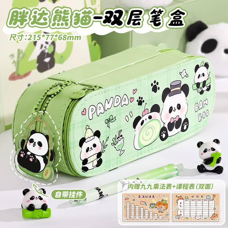 Pu Double-Layer Large-Capacity Pencil Case with Cartoon Capybara Theme, Pencil Box for Primary and Secondary School Students, Stationery Storage Bag with Compartments