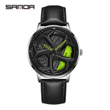 Sanda Men’s Leather Quartz Watch – Hollow Rotatable Dial, Waterproof Casual Timepiece