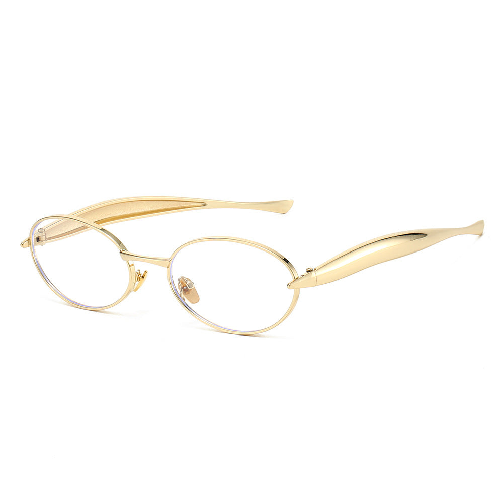 European and American New Oval Small Frame European and American Sunglasses for Men and Women, High-End Fashion Personalized Metal Trendy Sunglasses
