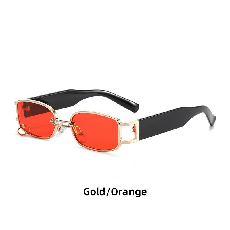 Retro Modern Sunglasses, Anti-Uv Sunglasses, Metal Small Frame Glasses for Men and Women, Avant-Garde Hanging Ring Chain, High-End