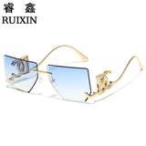 Trendy Frameless Sunglasses for Women – Stylish Geometric Temples & UV Protection