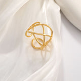 Gold Geometric Curve Mesh Ring for Women – Multi-Layer Titanium Steel Retro Jewelry