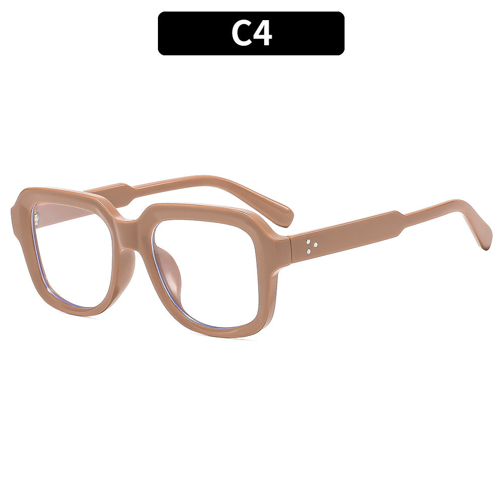 欧美时尚新款方形米钉简约素颜平光镜防蓝光个性眼镜架休闲眼镜框