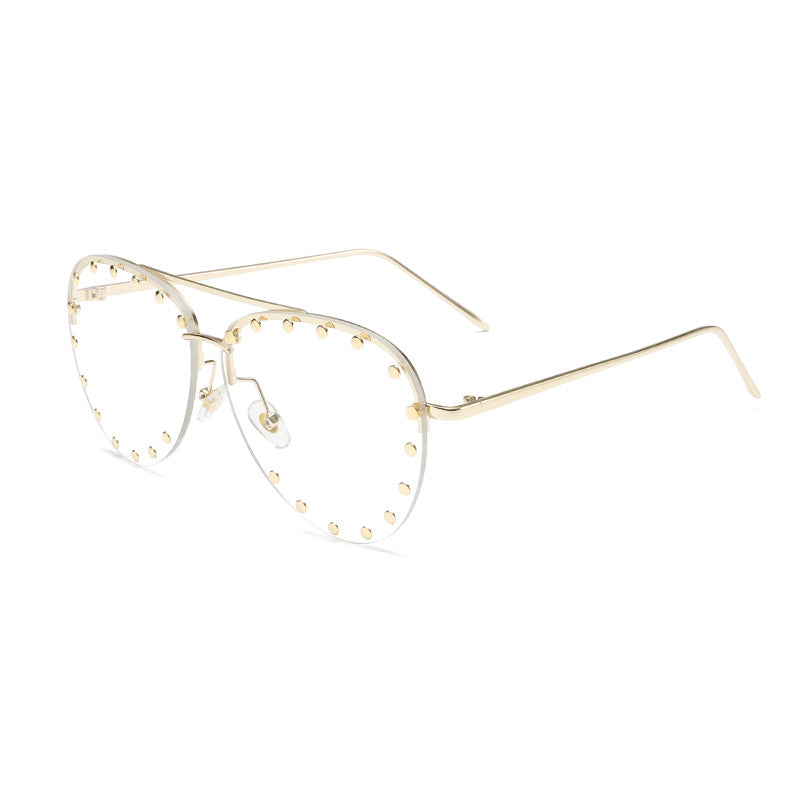 Cross-border New Toad Glasses Rivet Lens Fashion Sunglasses Internet Celebrator Same Style European and American Style Retro Trend Sunglasses