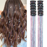Classic Tinsel Hair Extensions – Long Sparkly PET Strands, 50cm Glitter Highlights (Set of 2)
