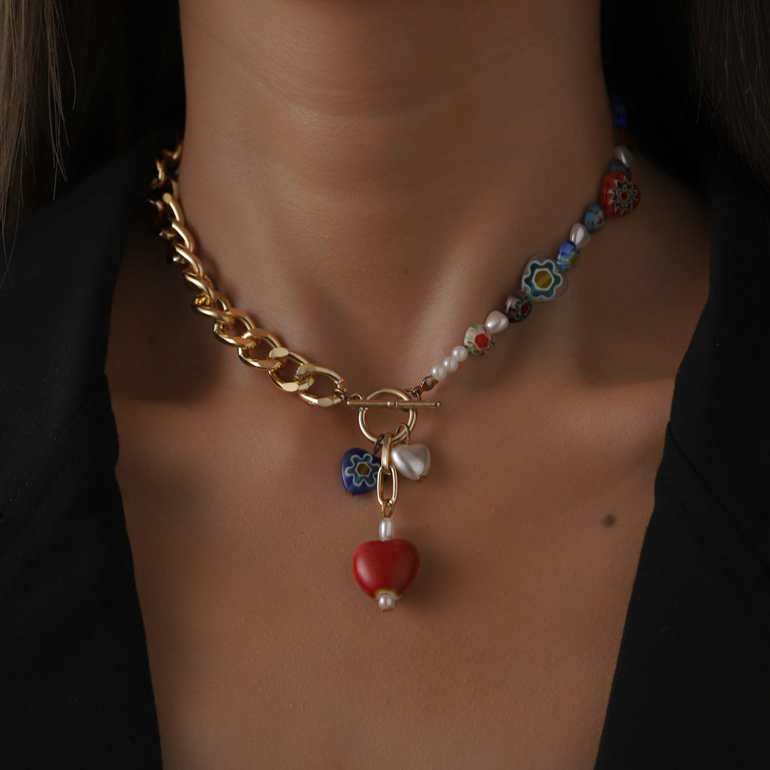 European and American Cross-border Bohemian Glaze Love Necklace Ethnic Style Elegant Pearl Collarbone Necklace Jewelry for Women