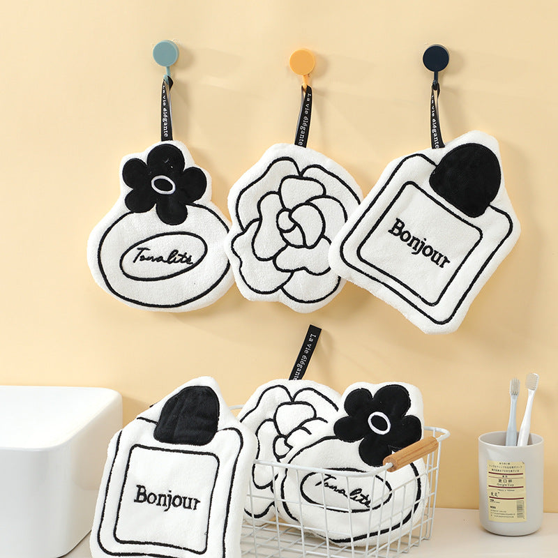 French Hand Towel Hanging Absorbent Household Coral Velvet Towel Kitchen Bathroom Thickeneded Hand Towel Cute Souvenir