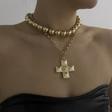 Retro Layered Cross Pendant Necklace – Exaggerated Metal Chain Jewelry for Women