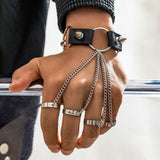 Men's Riveted Leather Chain Bracelet - Hip-Hop Style