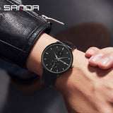 Sanda Men’s Classic Leather Quartz Watch – Waterproof Luminous Calendar Wristwatch