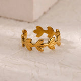 Gold Petal Stainless Steel Ring for Women – Adjustable Non-Fading Fashion Jewelry
