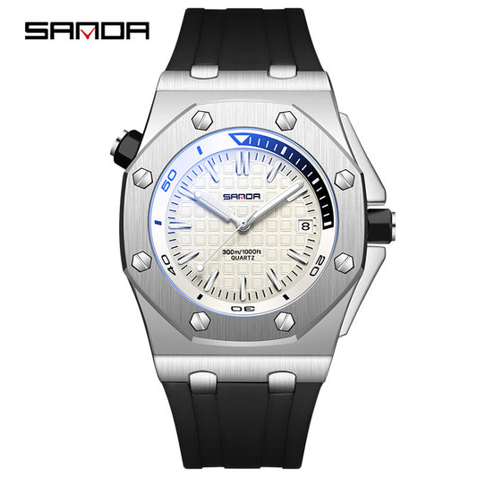 Sanda Men’s Sports Quartz Watch – Luminous Dial, Waterproof Silicone Strap