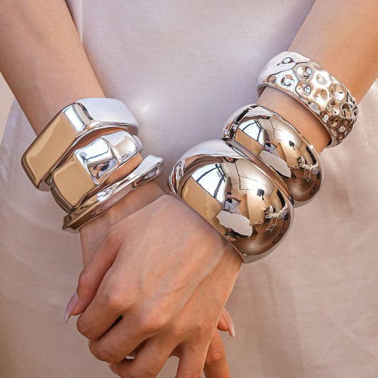 European and American Cross-Border Minimalist Geometric Pleated Wide Open-Ended Bracelet Irregular Bangle Light Luxury High-End Jewelry for Women