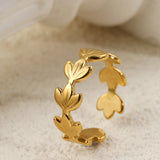 Gold Petal Stainless Steel Ring for Women – Adjustable Non-Fading Fashion Jewelry