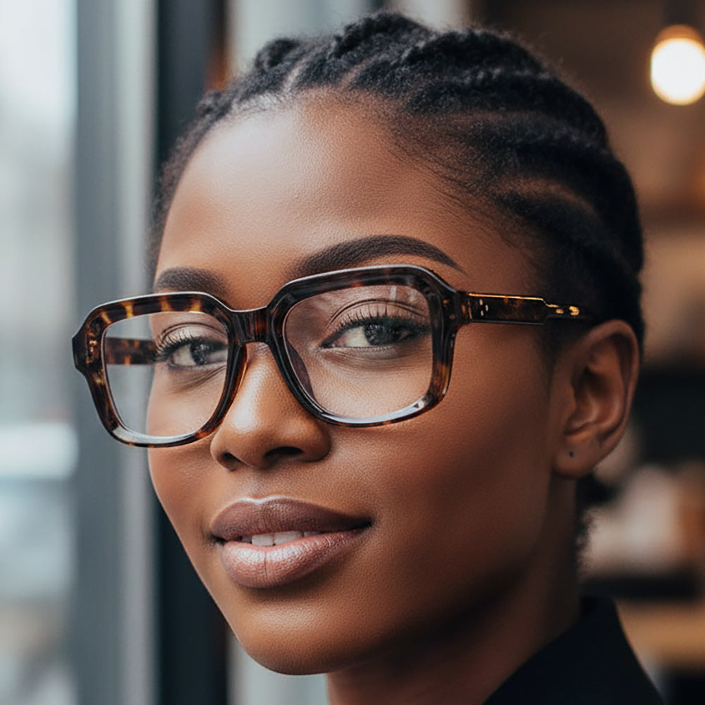 欧美时尚新款方形米钉简约素颜平光镜防蓝光个性眼镜架休闲眼镜框