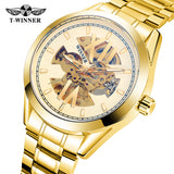 T-Winner Automatic Mechanical Watch for Men – Luminous Display, Stainless Steel Strap