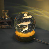 3D Jellyfish Crystal Ball LED Night Light - USB Powered Glass Sphere
