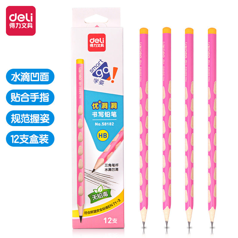 Deli elementary school student non-toxic hole pencil first grade kindergarten hb thick rod 2b hole pen triangle Rod wholesale