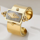 Gold Geometric Stone Ring for Women – Adjustable Retro Titanium Steel Jewelry