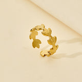 Gold Petal Stainless Steel Ring for Women – Adjustable Non-Fading Fashion Jewelry