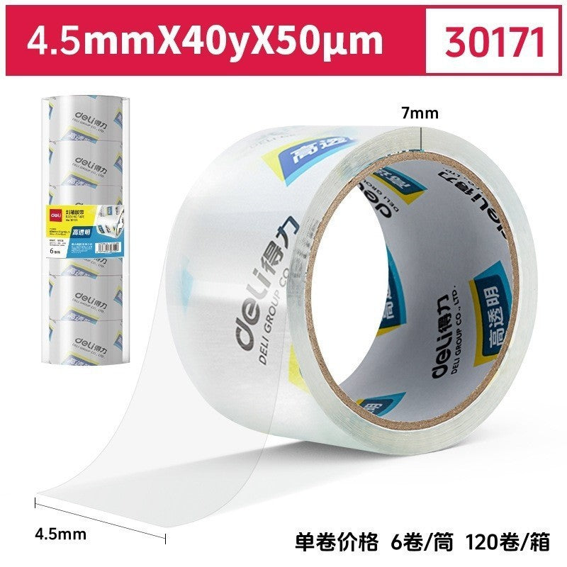 Deli 30323 transparent tape sealing large 6cm wide tape express packaging wholesale high viscosity is not easy to break