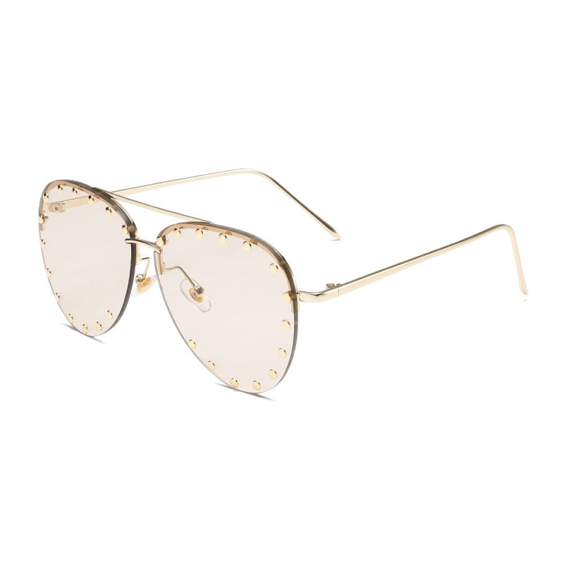 Cross-border New Toad Glasses Rivet Lens Fashion Sunglasses Internet Celebrator Same Style European and American Style Retro Trend Sunglasses