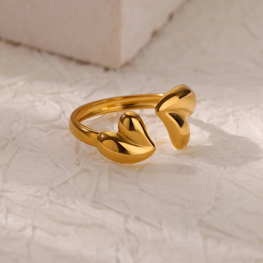Golden Heart Adjustable Ring – Minimalist Gold Stainless Steel Jewelry for Women