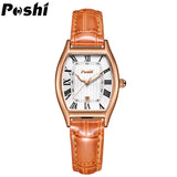 POSHI Women's Retro Barrel-Shaped Quartz Watch – Calendar & Luminous Dial