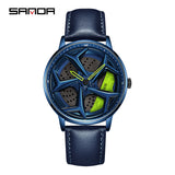 Sanda Men’s Leather Quartz Watch – Hollow Rotatable Dial, Waterproof Casual Timepiece