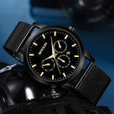 Sanda Men’s Mesh Strap Quartz Watch – Three-Eye Chronograph, Waterproof Business Analog Watch