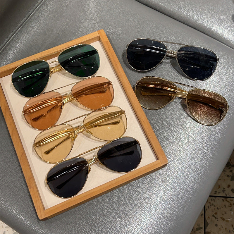 2025新款时尚金属双梁蛤蟆墨镜潮流素颜街拍百搭太阳眼镜男女同款