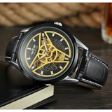 T-WINNER Skeleton Automatic Mechanical Watch for Men – Leather Strap Vintage Timepiece