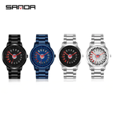 Sanda Men’s Quartz Watch – Hollow Wheel Dial, Stainless Steel Band Casual Timepiece