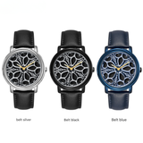 Sanda Men’s Leather Quartz Watch – Rotating Floral Dial, Casual Waterproof Timepiece