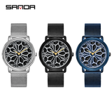 Sanda Men’s Quartz Watch – Rotating Dial, Mesh Stainless Steel Strap, Casual Timepiece