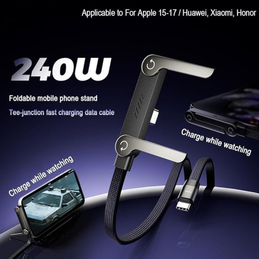 240W USB-C Fast Charging Cable with Phone Stand with Durable Type-C Charger for Android Devices