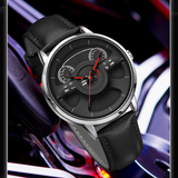 SANDA Men’s Leather Strap Quartz Watch – Car Wheel Inspired Waterproof Wristwatch
