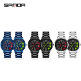 Sanda Men’s Quartz Watch – Wheel Dial, Stainless Steel Strap, Waterproof Sport Timepiece