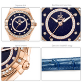 SK Women’s Diamond Quartz Watch – Starry Sky Dial, Leather & Milan Mesh Strap